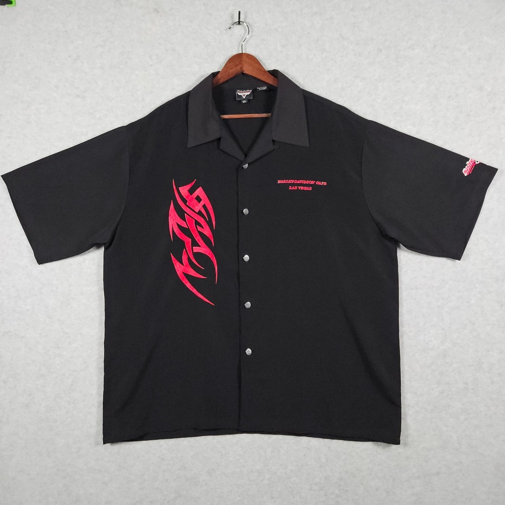 Harley-Davidson (Men's XL) Button Shirt Black Tribal Las Vegas Cafe Short Sleeve